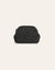 Dark green suede woven handbag on a light beige background