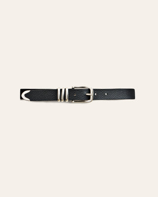 Cala Jade Tribel Black belt with a silver buckle on a white background
