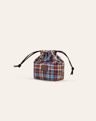 Plaid drawstring bag on a white background