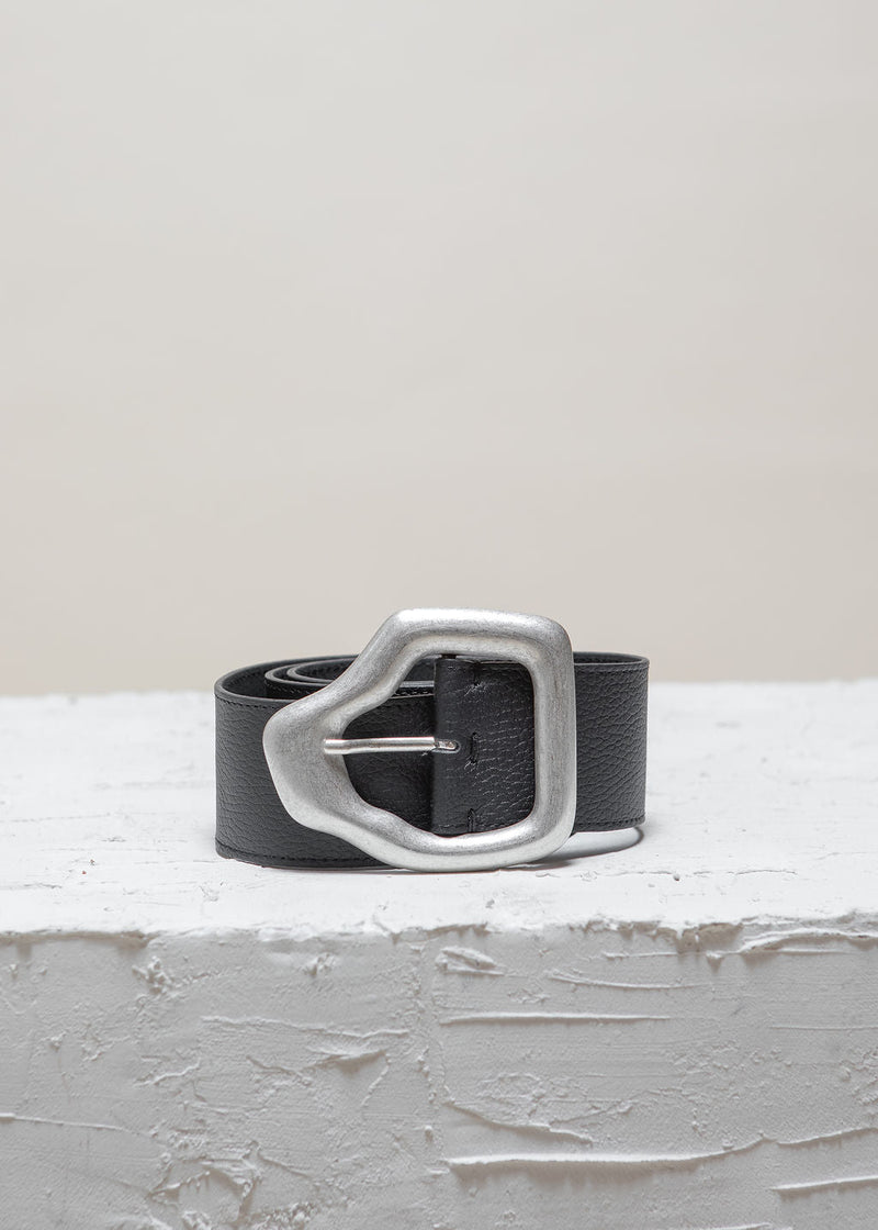 Cala Jade black leather belt with silver buckle