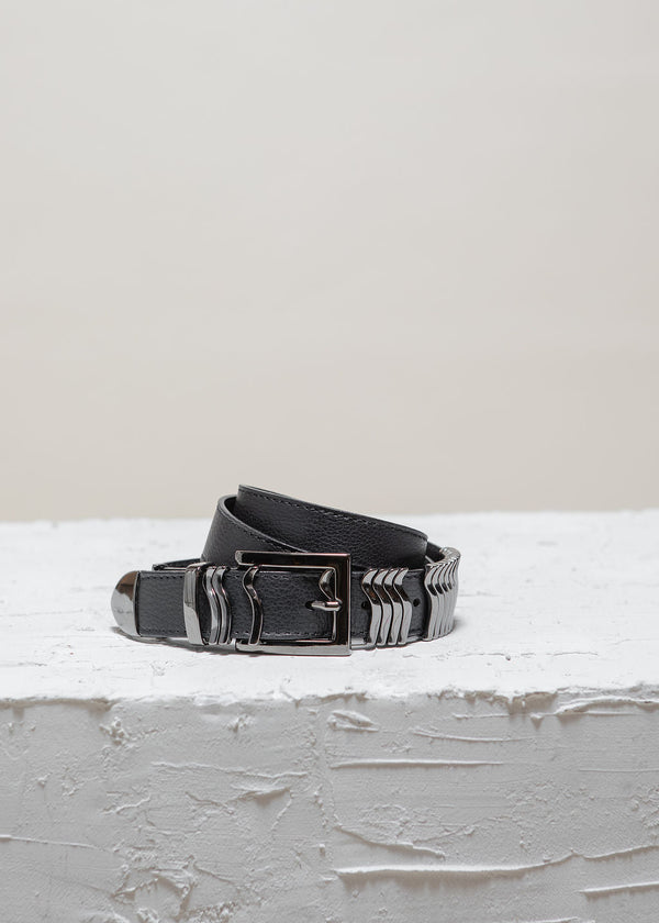 Cala Jade black metal leather belt