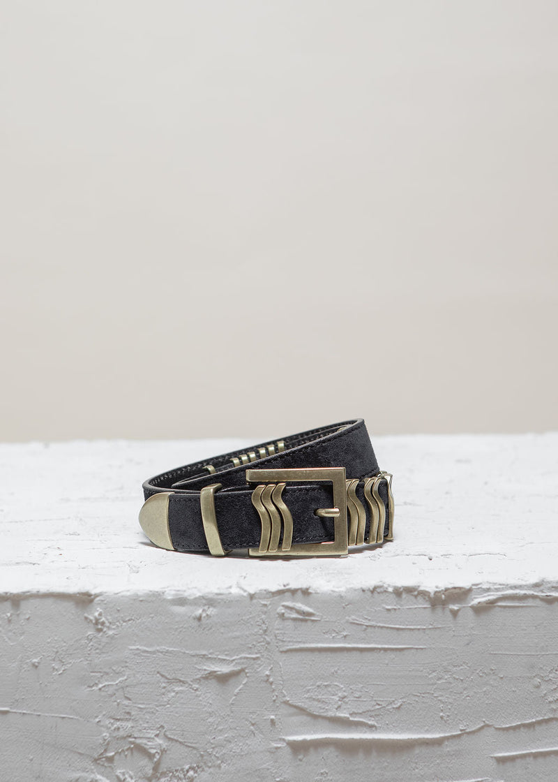 Cala Jade black suede rattle belt