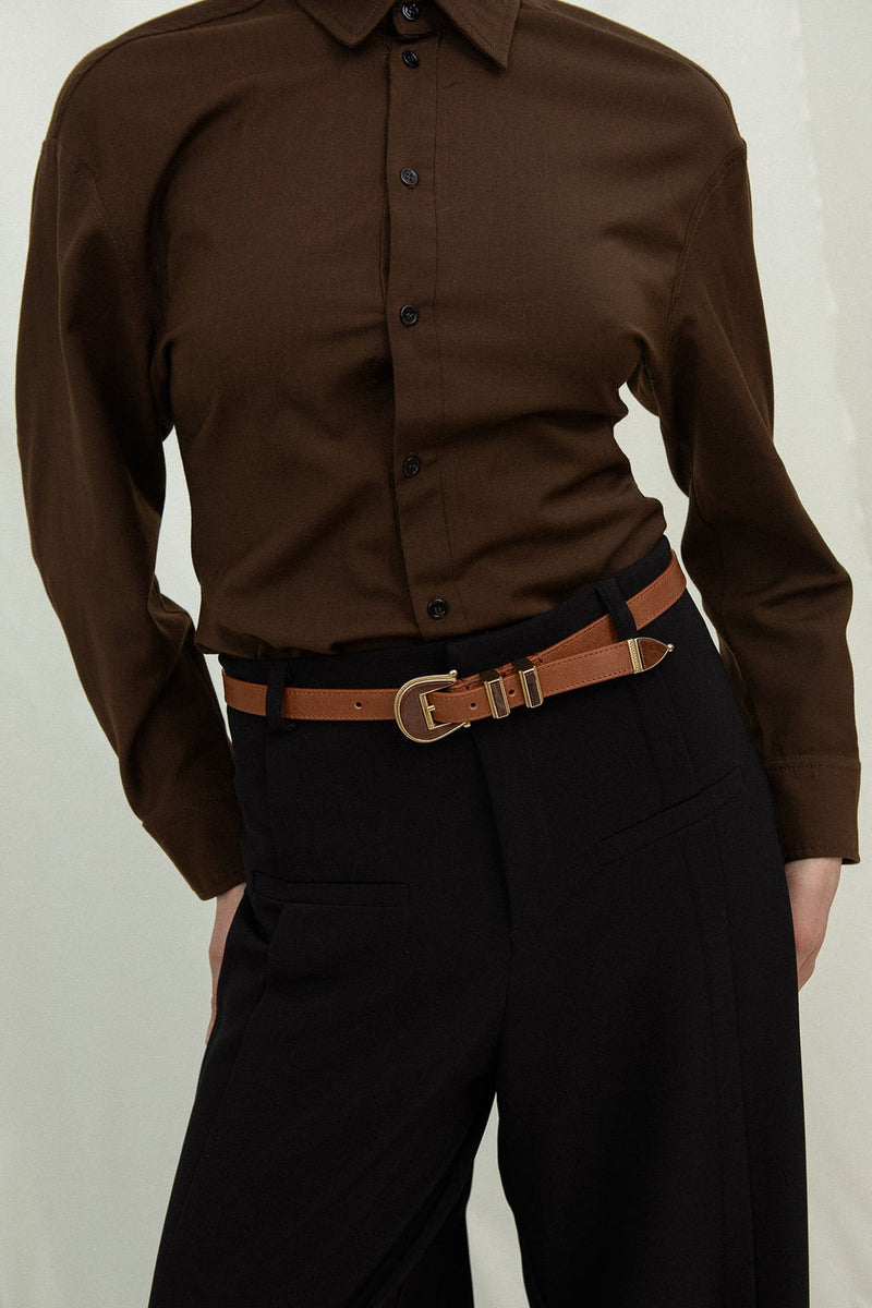 Cala Jade brown Moon belt on model