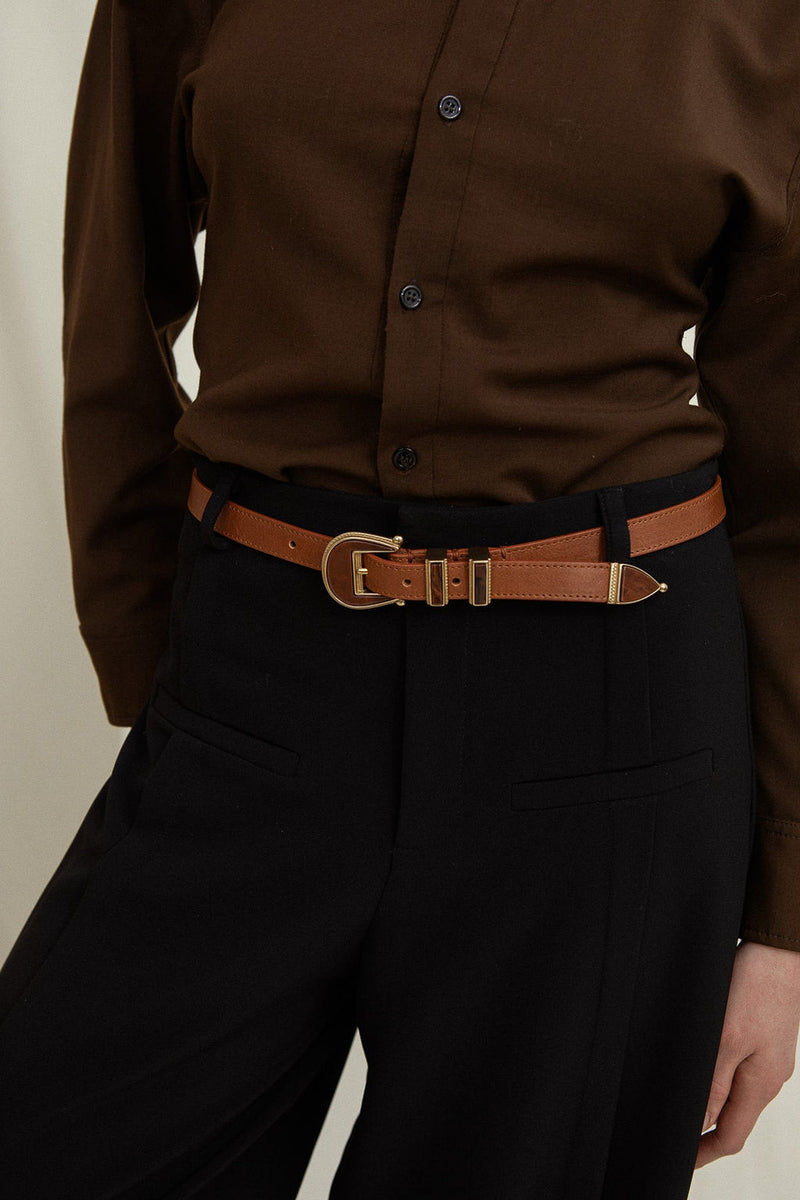 Cala Jade brown Moon belt on model